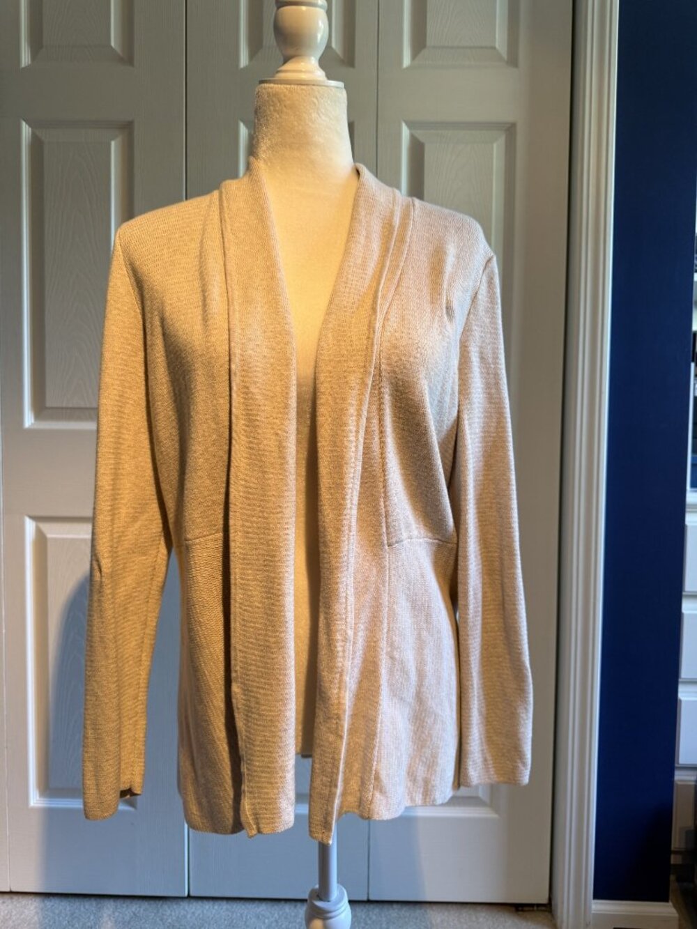 Talbots Petite Medium Open Front Collared Cardigan with Back Slit Cream Women's